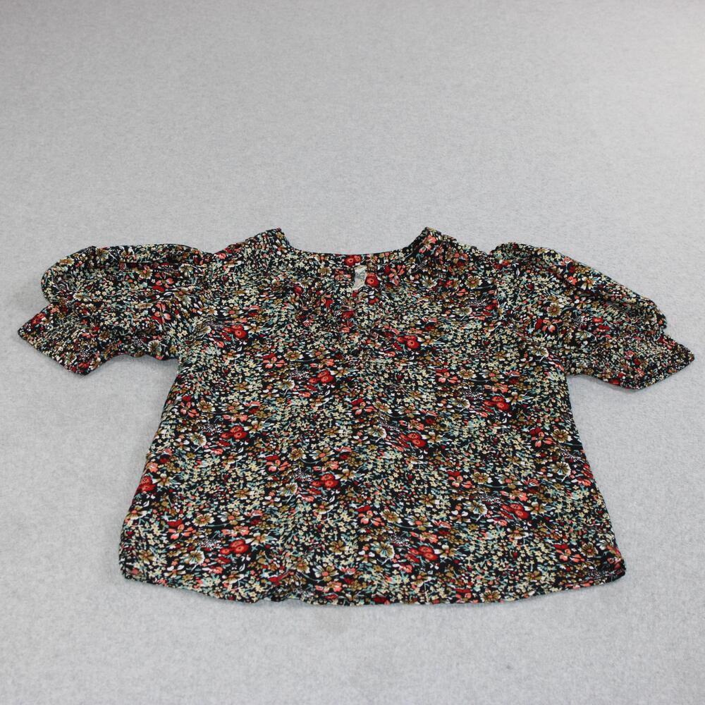 Citrus Designed By Called To Surf Shirt Women XS Black Floral Puff Sleeve Boho